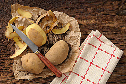 俯视,土豆,刀,茶巾,棚拍