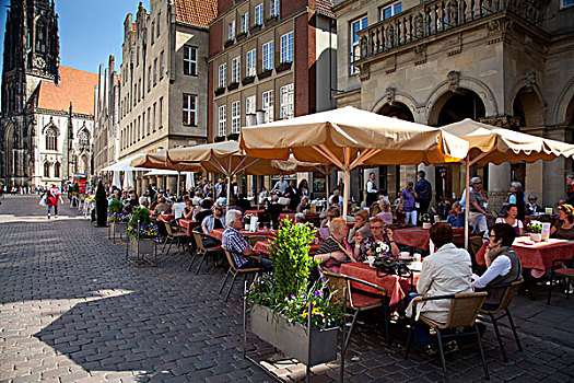 街边咖啡厅,贵人市集,明斯特地区,区域,北莱茵威斯特伐利亚,德国,欧洲