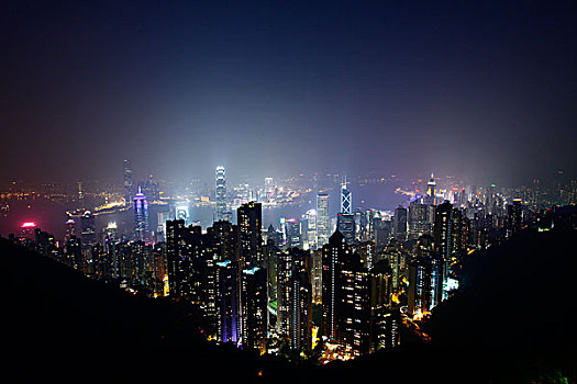 香港,太平山顶,全景,夜景,维多利亚港,建筑