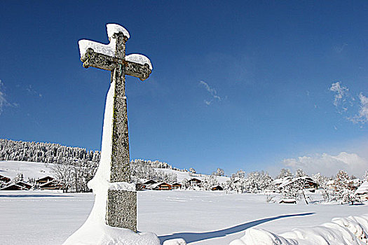 法国,上萨瓦省,雪,十字架