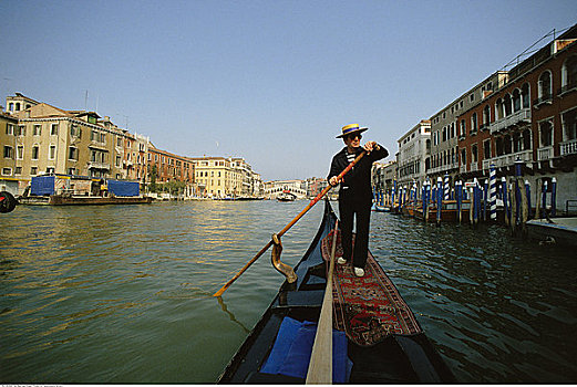 平底船船夫,大运河,威尼斯,意大利