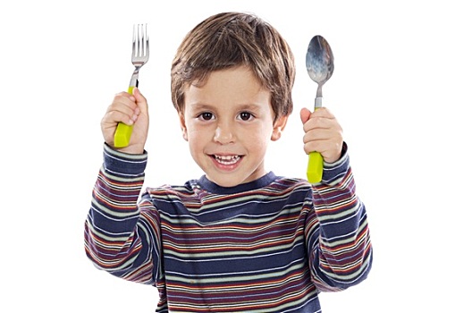 孩子,勺子,叉子
