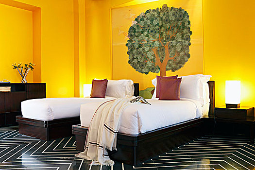 酒店,黄色,房间,相似,床