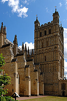 埃克塞特,大教堂,13世纪,侧面视角,德文郡,英格兰,英国,欧洲