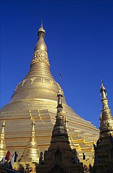 缅甸,仰光,瑞光大金塔,特写,上面,金庙,印度,蓝天