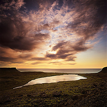 风景,日落,冰岛