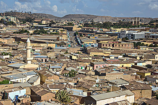 远眺,城市,阿斯马拉,厄立特里亚,非洲