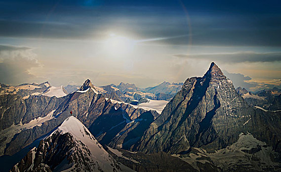 攀登者,积雪,山峰,马塔角,策马特峰,瑞士