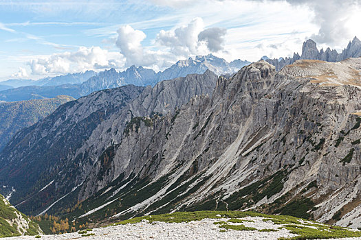 意大利多洛米蒂山脉三峰景区的山脉风景