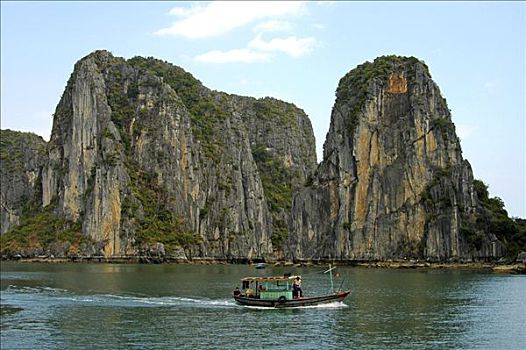 独块巨石,石灰石,岛屿,下龙湾,越南