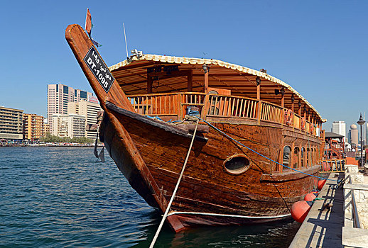 老,木质,独桅三角帆船,迪拜河,酋长国,迪拜,阿联酋,亚洲