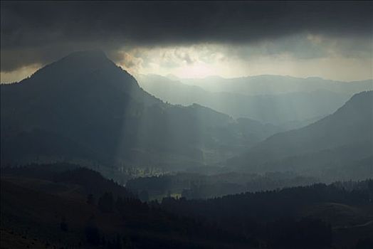山景,亮光,帘,风暴,阿尔卑斯山,瑞士,欧洲