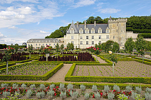 维朗德里城堡,城堡,花园,卢瓦尔河,都兰地区,卢瓦尔河谷,法国,欧洲