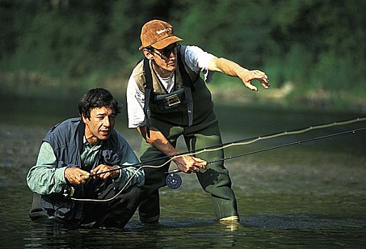 两个男人,飞钓,河,法国