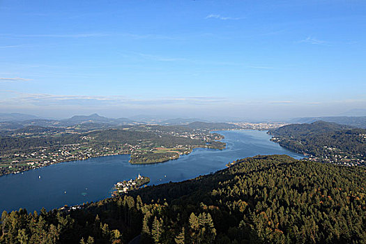 湖,玛丽亚,半岛,正面,克拉根福,后面,风景,山,卡林西亚,奥地利,欧洲