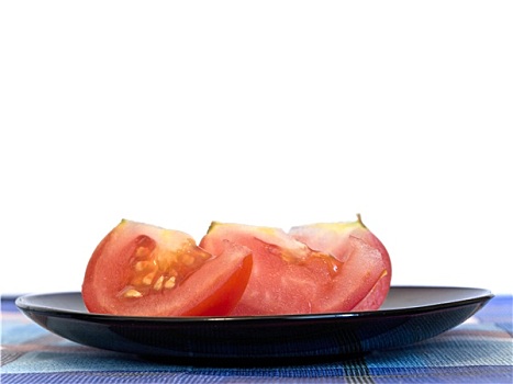 番茄片,盘子,白色背景