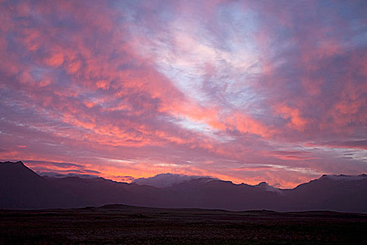 日落,上方,山,斯奈山半岛,冰岛,欧洲