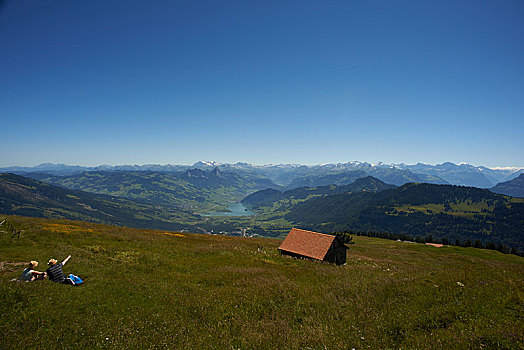 山,草地,远足,远景,阿尔卑斯山,卢塞恩,瑞士,欧洲