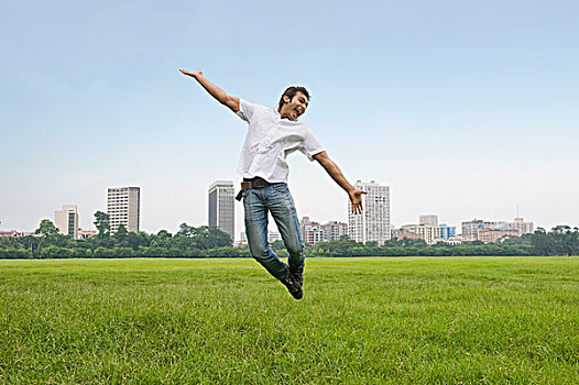 男人,跳跃,公园,加尔各答,西孟加拉,印度