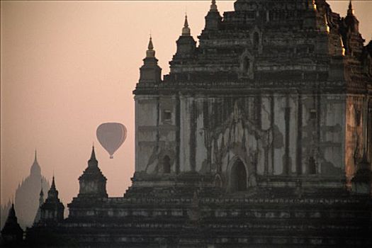 缅甸,蒲甘,热气球,上方,庙宇