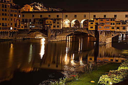 夜景,维奇奥桥,古桥,佛罗伦萨,意大利