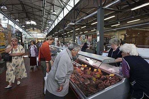 肉,货摊,中央市场,大厅,维尔纽斯,立陶宛,波罗的海国家,东北方,欧洲