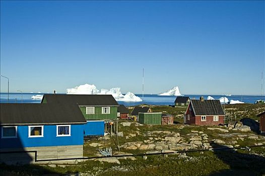 木质,港口,房子,正面,冰山,迪斯科,岛屿,迪斯科湾,格陵兰,北极