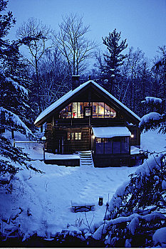 小屋,冬天,安大略省,加拿大