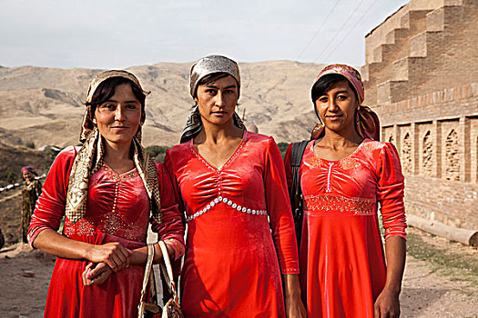 女人,穿,红色,服装,乌兹别克斯坦,亚洲