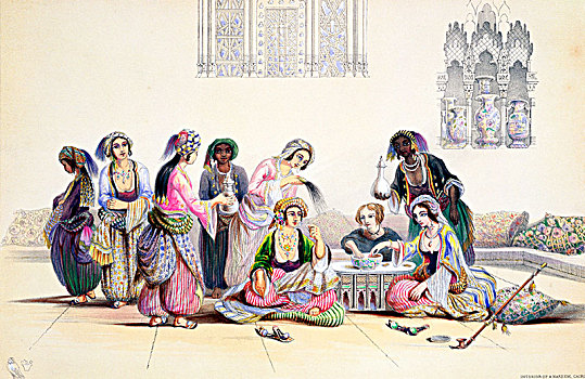 室内,眷群,开罗,埃及,19世纪,艺术家