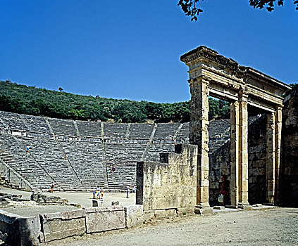 柱廊,老式,剧院,伯罗奔尼撒半岛,希腊