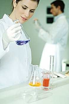 美女,工作,科学,实验室,挑选,向上,长颈瓶