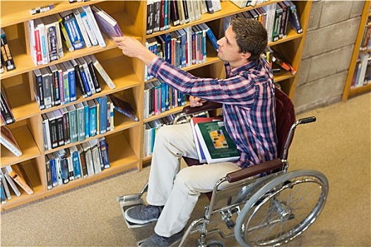 男人,轮椅,选择,书本,图书馆