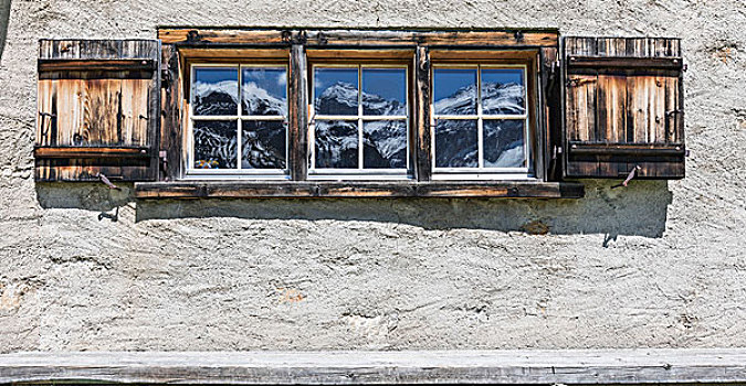 特写,木质,窗户,特色,高山,房子,达沃斯,山谷,格劳宾登,瑞士