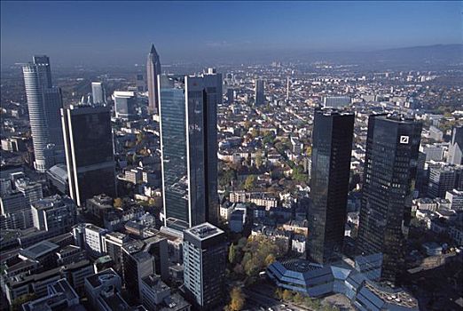 法兰克福,德国,天际线,跟随,摩天大楼,右边,左边,银行,法兰克福香肠,塔,背景,后面