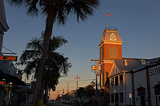 美国,佛罗里达,佛罗里达礁岛群,老市政厅,钟楼,西礁岛