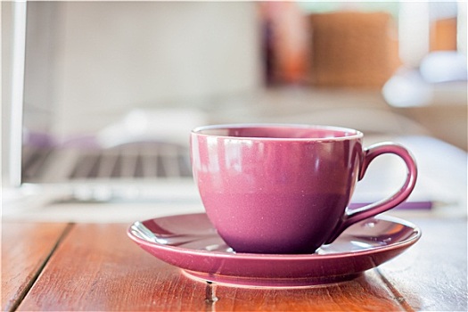 紫色,咖啡杯,工作区