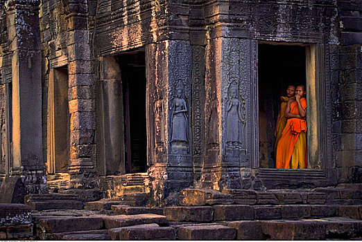 僧侣,入口,吴哥窟,柬埔寨