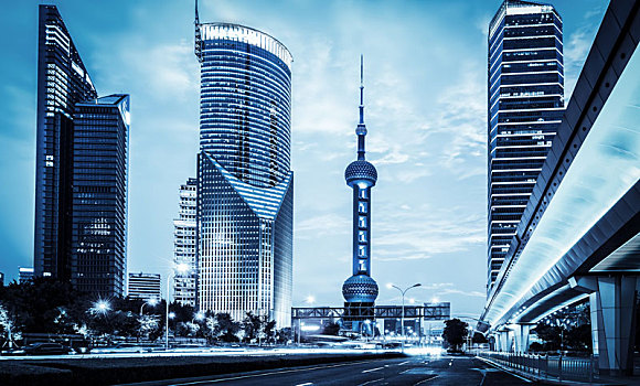 上海建筑景观夜景和城市亮化