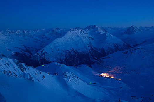 风景,山谷,夜晚,滑雪区,阿勒堡,阿尔卑斯山,提洛尔,奥地利