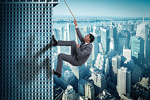商务人士,挑战,概念,攀登,摩天大楼