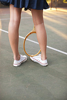 腿,女青年,网球拍