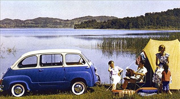 家庭,度假,野营车,迟,20世纪50年代
