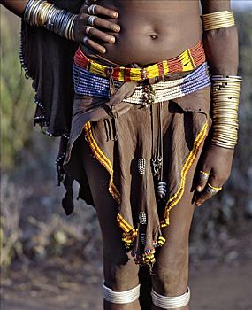 皮饰,裙子,装饰,穿戴整齐,女人,埃塞俄比亚西南部,游牧部落,生活方式,刺