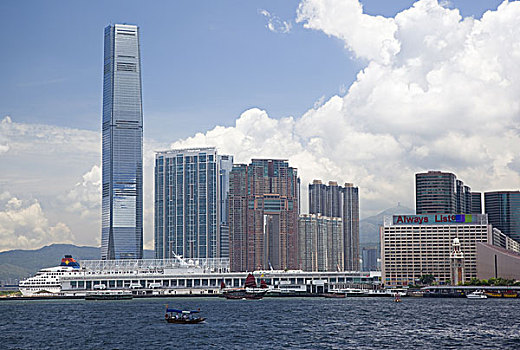 摩天大楼,九龙,西部,天际线,前景,香港
