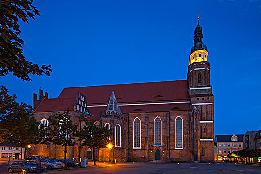 德国,勃兰登堡,科特布斯,大教堂,晚间