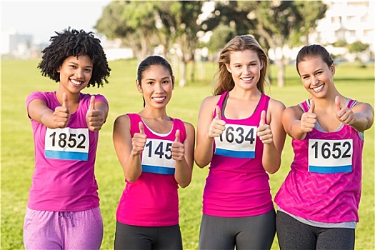 四个,微笑,跑步,支持,乳腺癌,马拉松