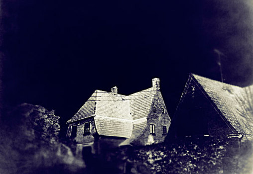 颠倒,幽灵,看,房子,暗色,天空,蓝色,色彩,丹麦,五月,2008年