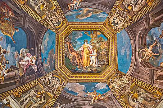 天花板,壁画,阿波罗,房间,梵蒂冈,博物馆,罗马,意大利,欧洲