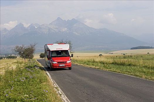 旅行房车,正面,高塔特拉,山峦,斯洛伐克